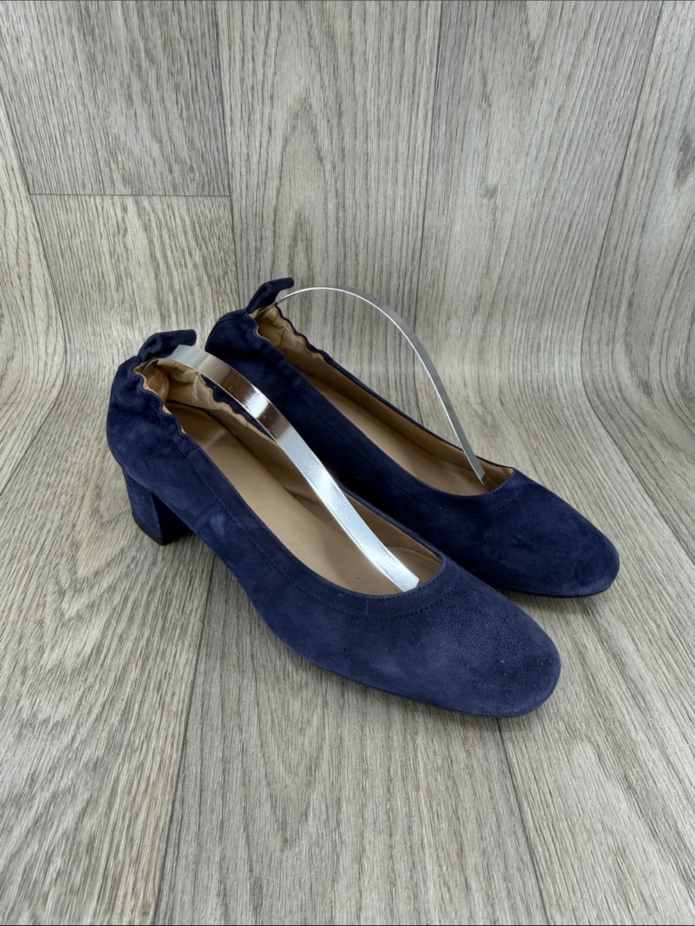 Everlane Navy Suede Mid-Heel Pumps